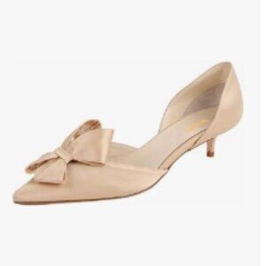 XYD Champagne D'Orsay Kitten Heel Bridal Bowknot Pumps Elegant Pointed Toe Shoes